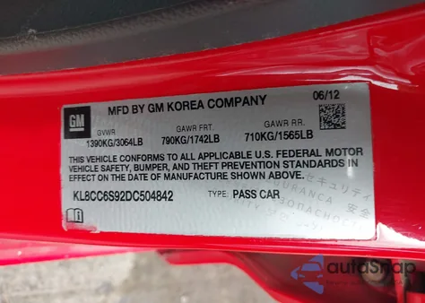 2013 Chevrolet Spark 1Lt Manual z USA, uszkodzony, nr VIN KL8CC6S92DC504842